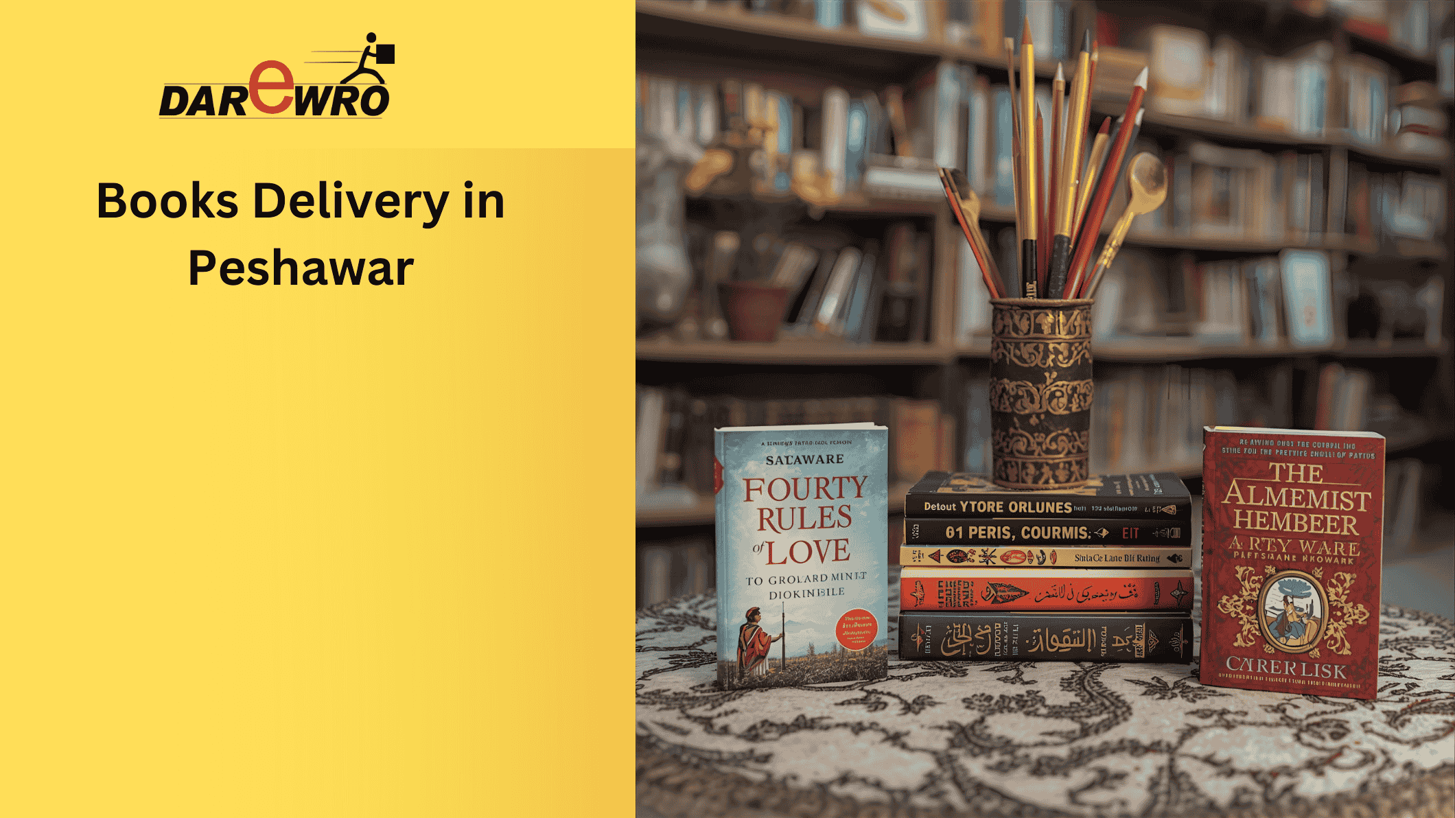 Books delivery in Peshawar by Darewro, novels, course books and stationery delivered to your doorstep.